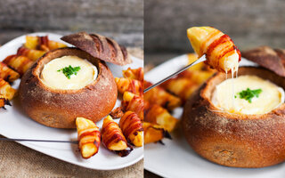 Fondue de queijo Camembert dentro do pão italiano
